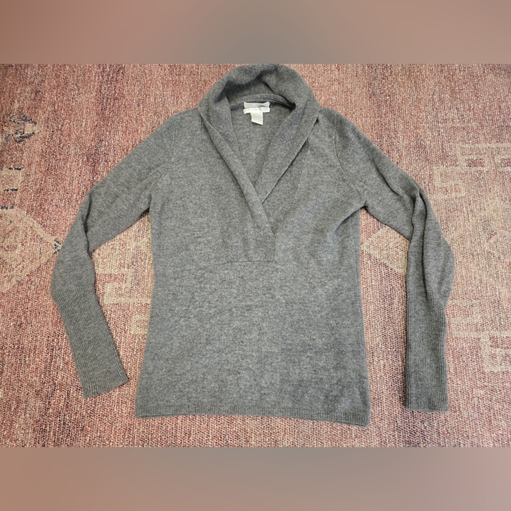 Keira grey cashmere faux wrap v neck sweater size small